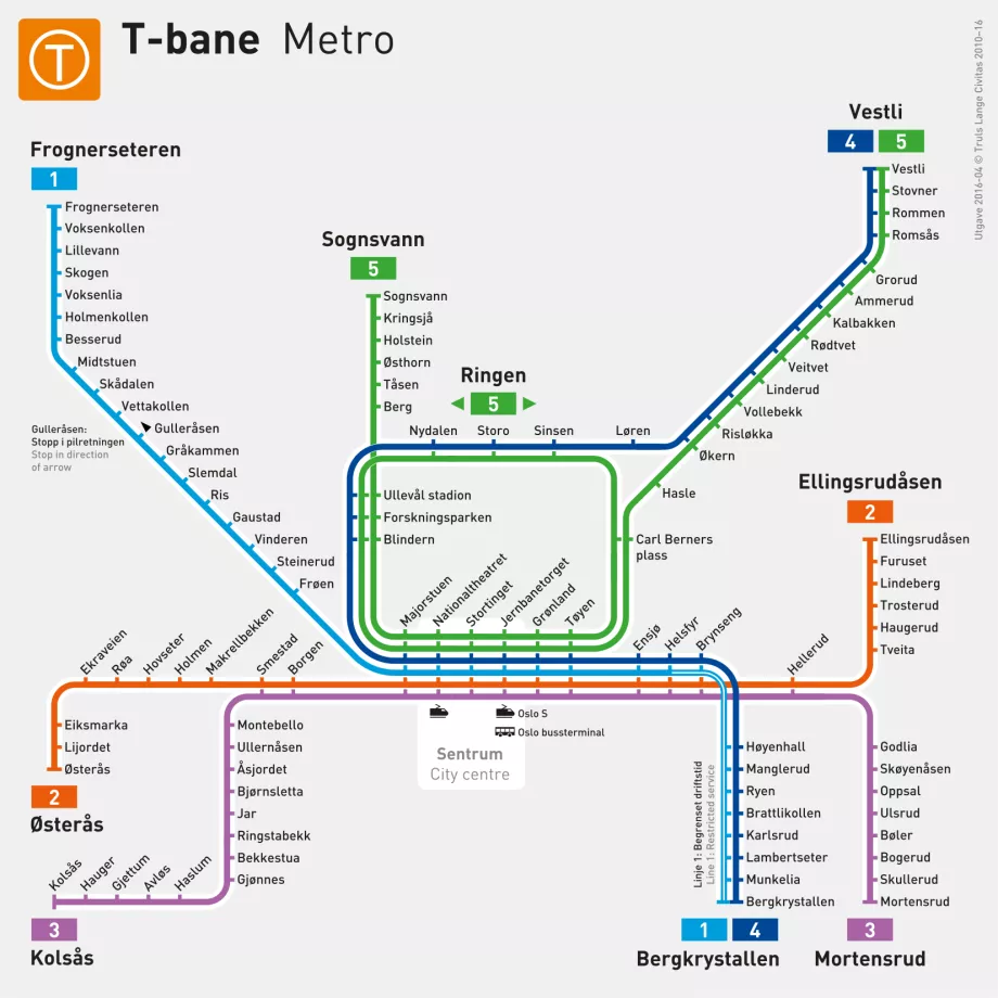 Карта на метрото в Осло