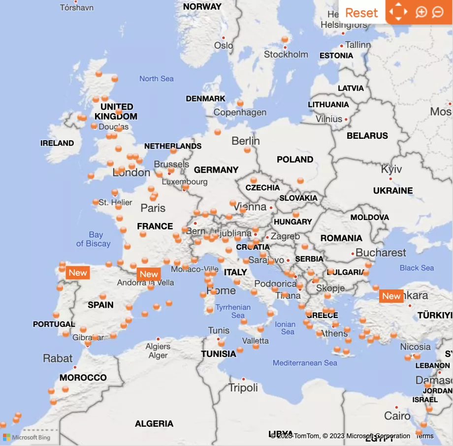 Маршрутна карта на easyJet