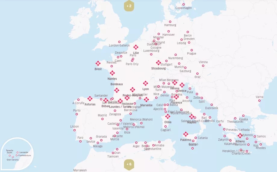 Карта на Volotea дестинации