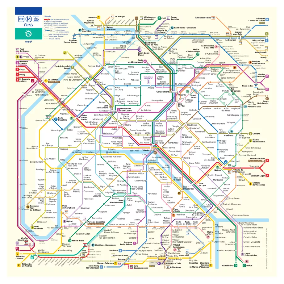 Карта на метрото в центъра на Париж