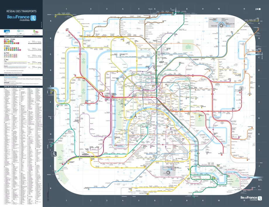 Карта на RER, Transilien, метро