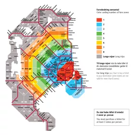 Карта на зоните на обществения транспорт във и около Копенхаген
